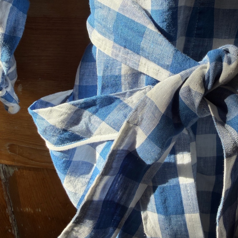 Serena & Lily Blue and White Gingham Cotton Robe - Picture 3 of 6